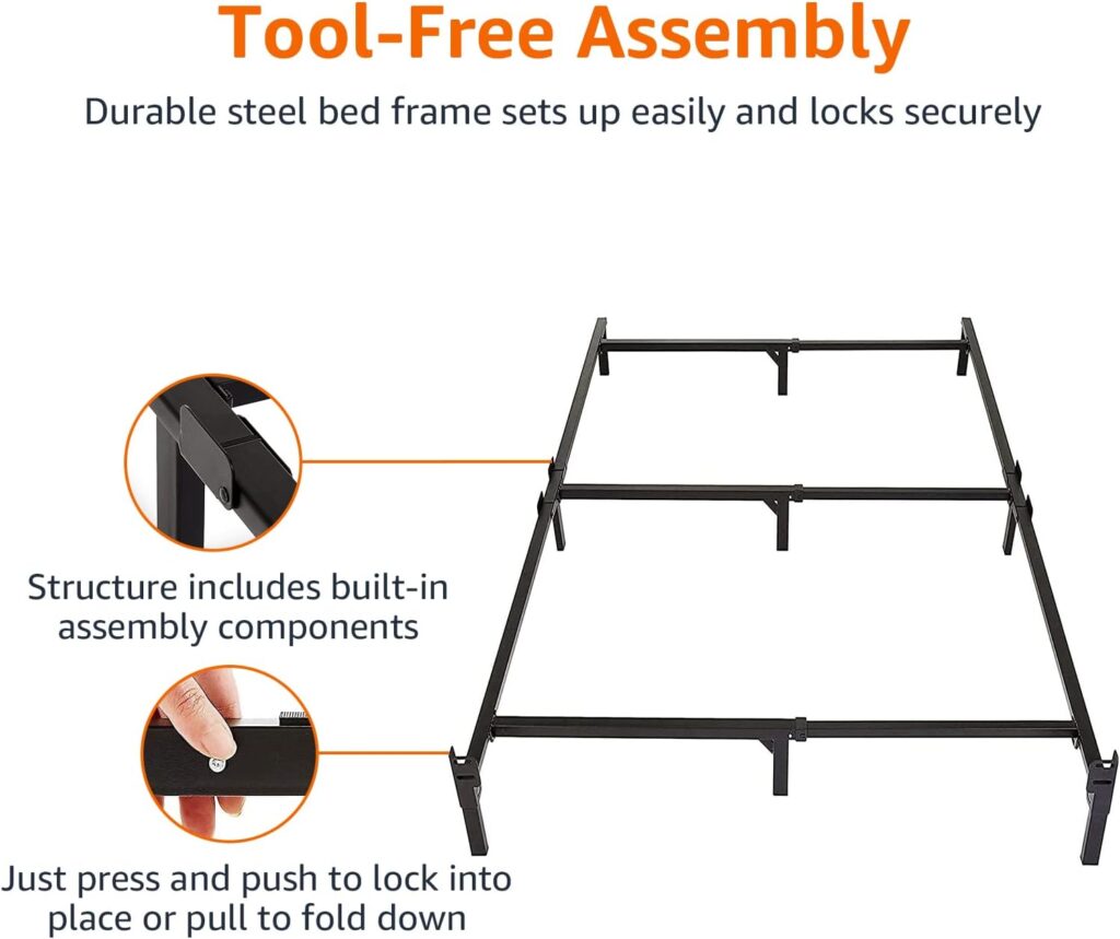 Amazon Basics Metal Bed Frame, 9-Leg Base for Box Spring and Mattress